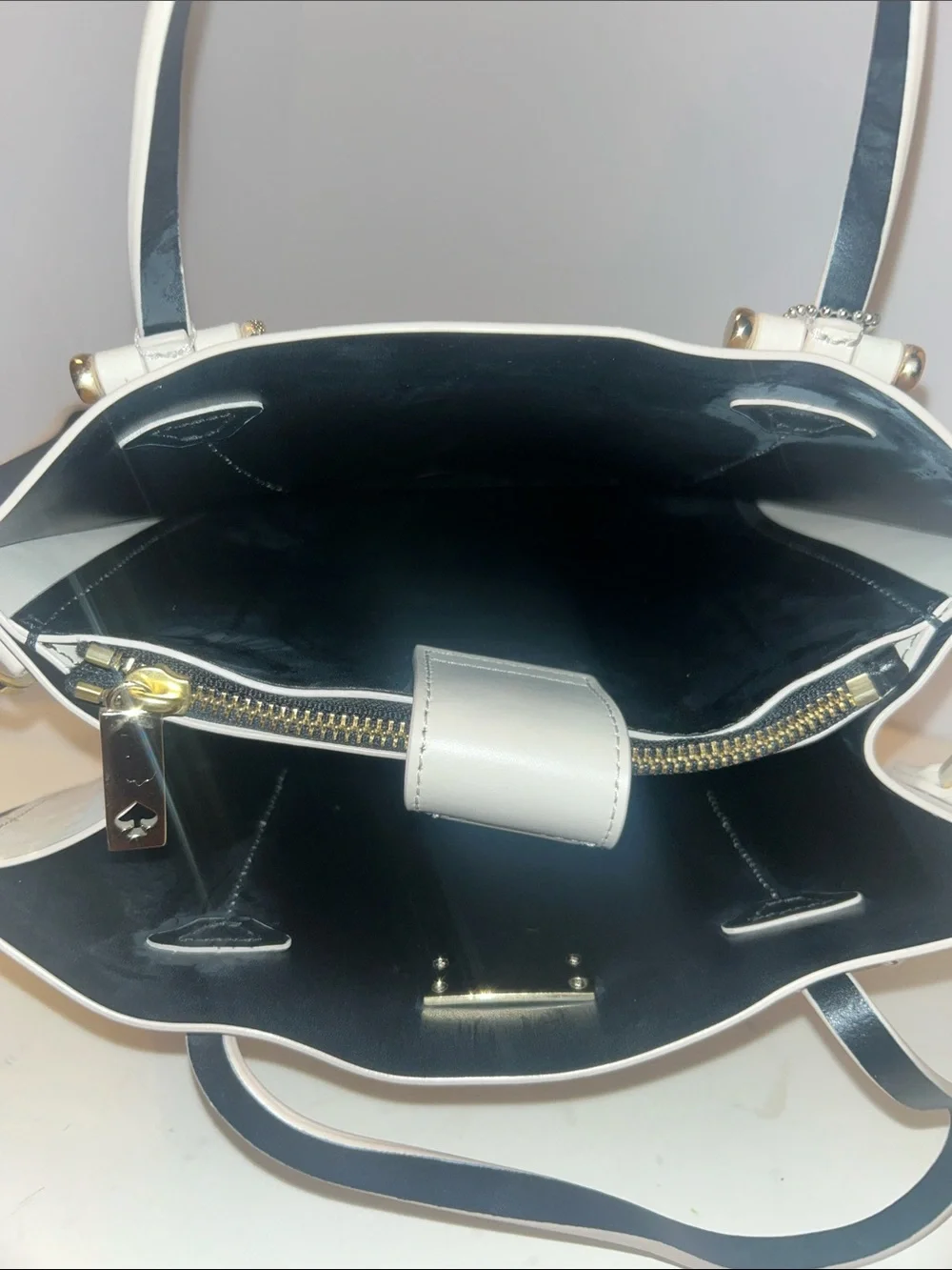 kate spade Cream Leather Tote with Gold Plaque